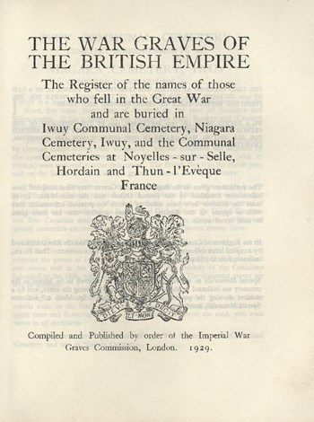 War Graves register, title page